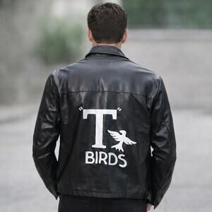 Grease T-Birds Jacket Mens Large Black Faux Leather Retro 50s Costume